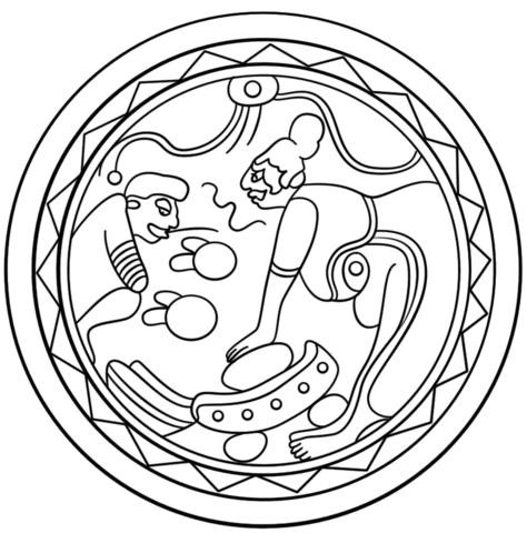 Mayan Plate With Metate Grinding Cocoa Coloring Page